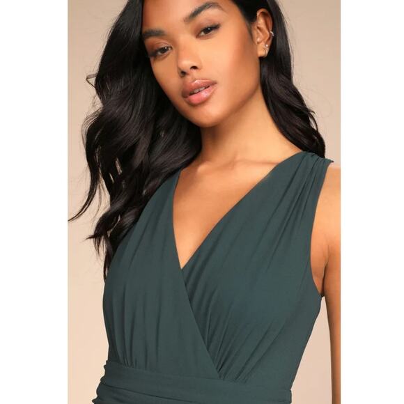 NWT Lulus Thoughts of Hue Emerald Green Surplice Maxi Dress Size L - Picture 8 of 12